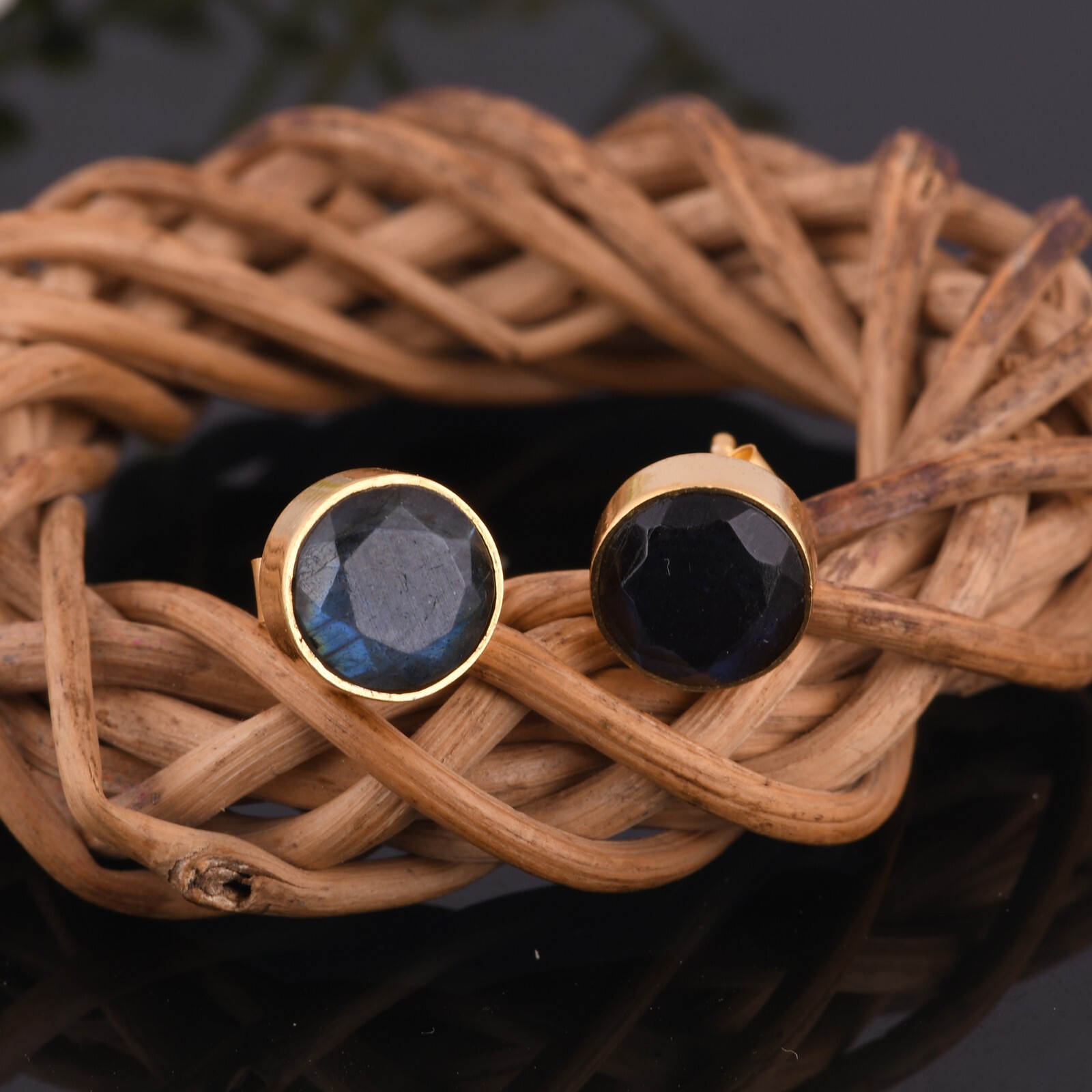 Gold Plated Cute Small Design Earring Labradorite Gemstone Latest Dailywear Stud