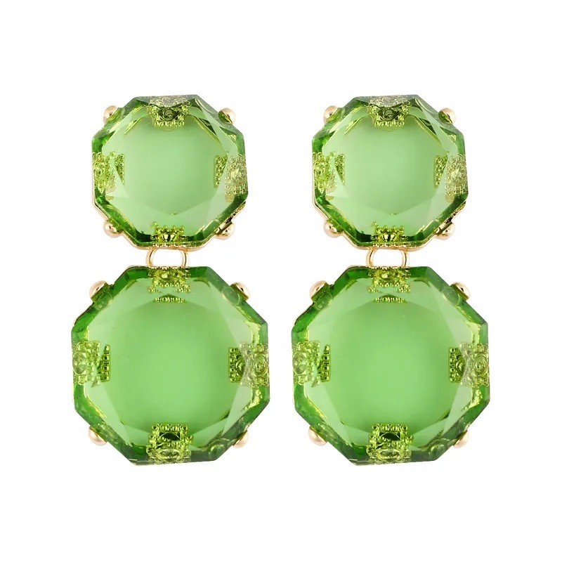 Clear Transparent Earrings Zara Candy Green Geometric Boho Gold Stud CZ