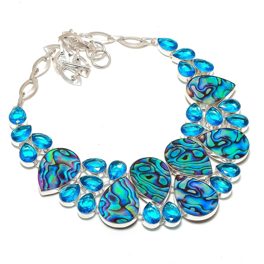 Abalone Shell London Blue Topaz Gemstone Fashion Jewelry Handmade Necklace 18″
