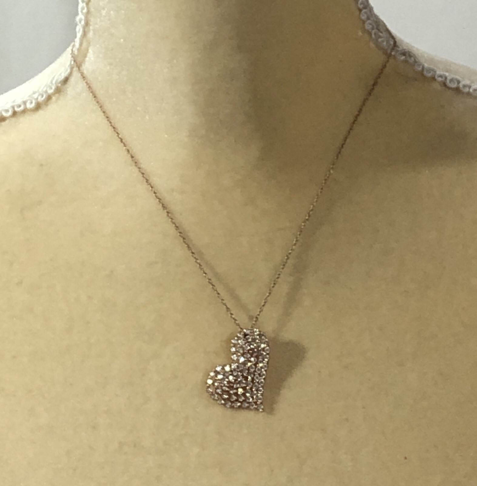FZN Sterling Silver Necklace Heart Pendant CZ Rose Gold Plated – 18 in Length