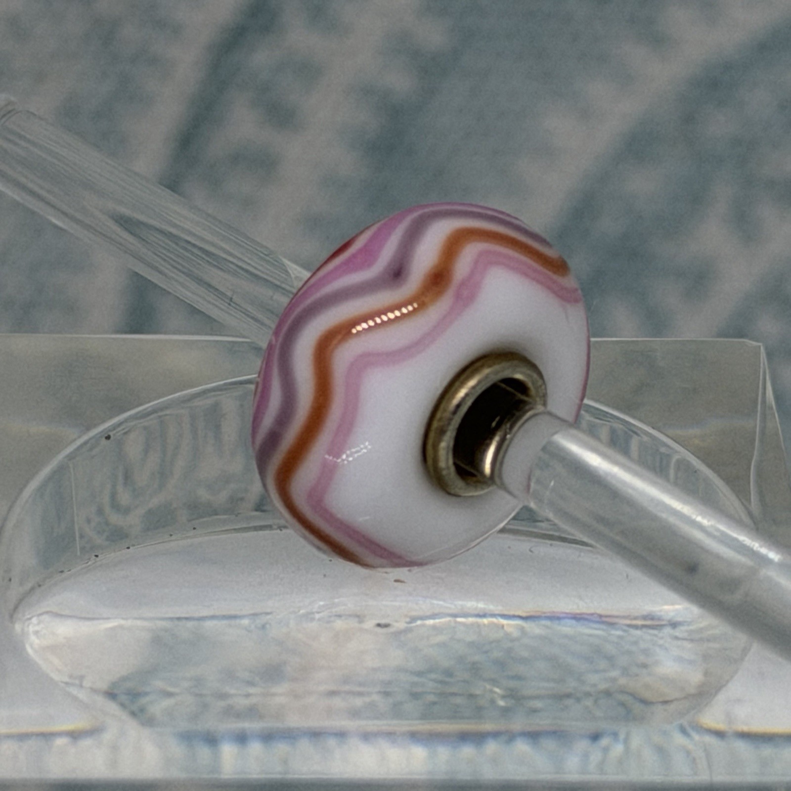 Authentic Trollbeads OOAK Pink, Red & Purple Chevrons on White CC, New (114)