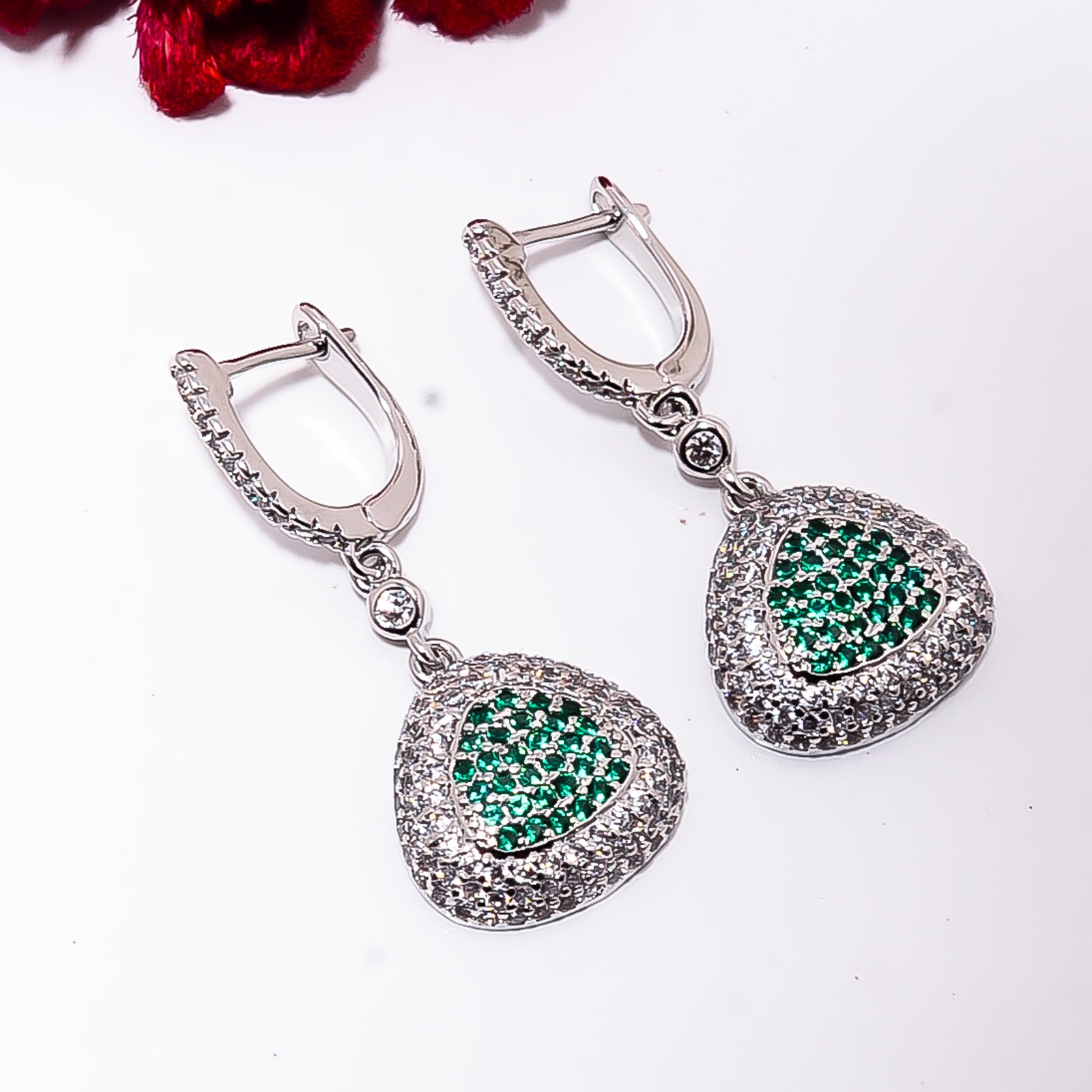 Tsavorite & Cubic Zirconia 925 Silver Platinum Plated Earring 1.50″ E1159415507