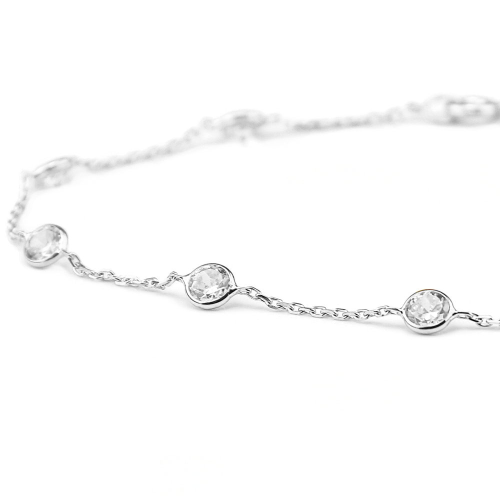 14K White Gold Anklet With Round Cubic Zirconia By The Yard 10 Inches