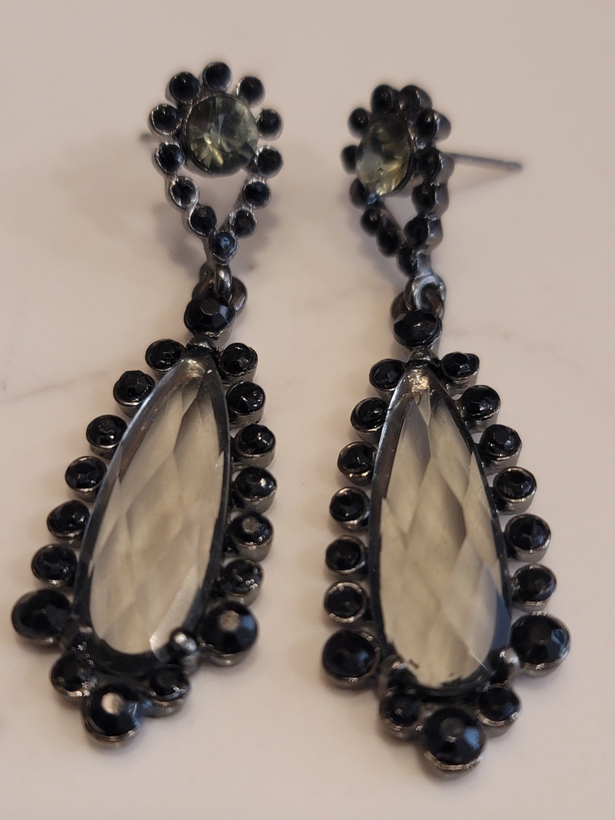 Avon Black Diamond Color Drop Earrings Gunmetal Gray Crystal Dangle 2007