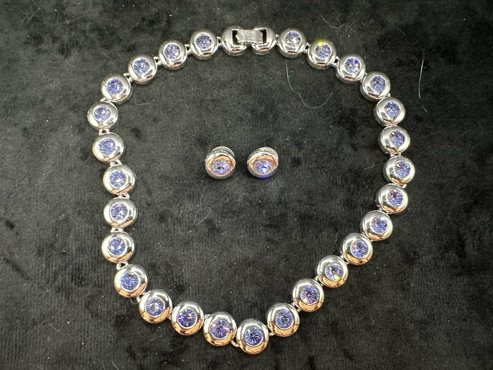 Nolan Miller Rhodium Plated Tanzanite Stone Necklace And Earring Set