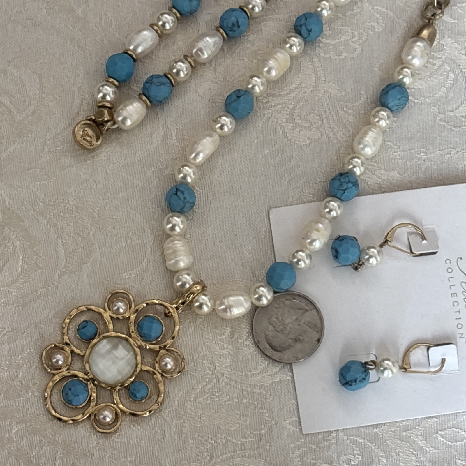 Lia Sophia Kiam Family Necklace & Earrings & Bonus Bracelet Freshwater Pearl