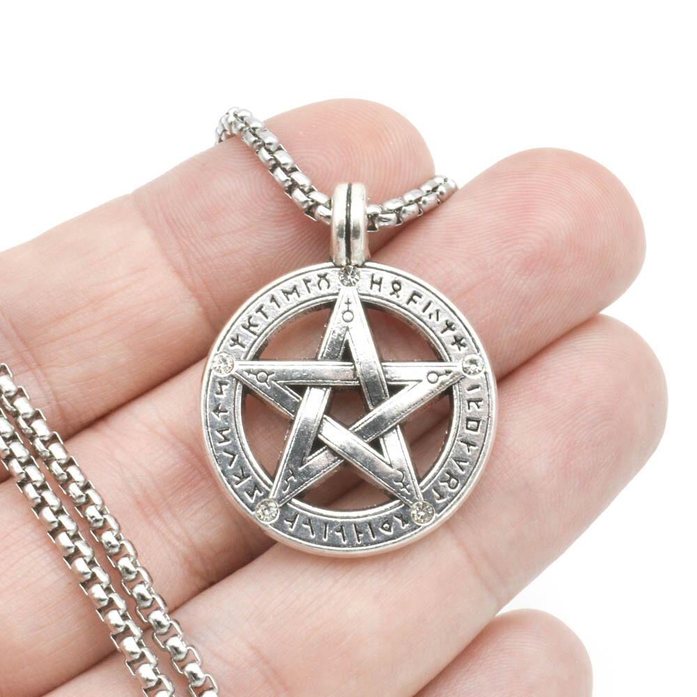 Pagan Wiccan Pentacle Pentagram Star Pendant Necklace 24″ Stainless Steel Chain