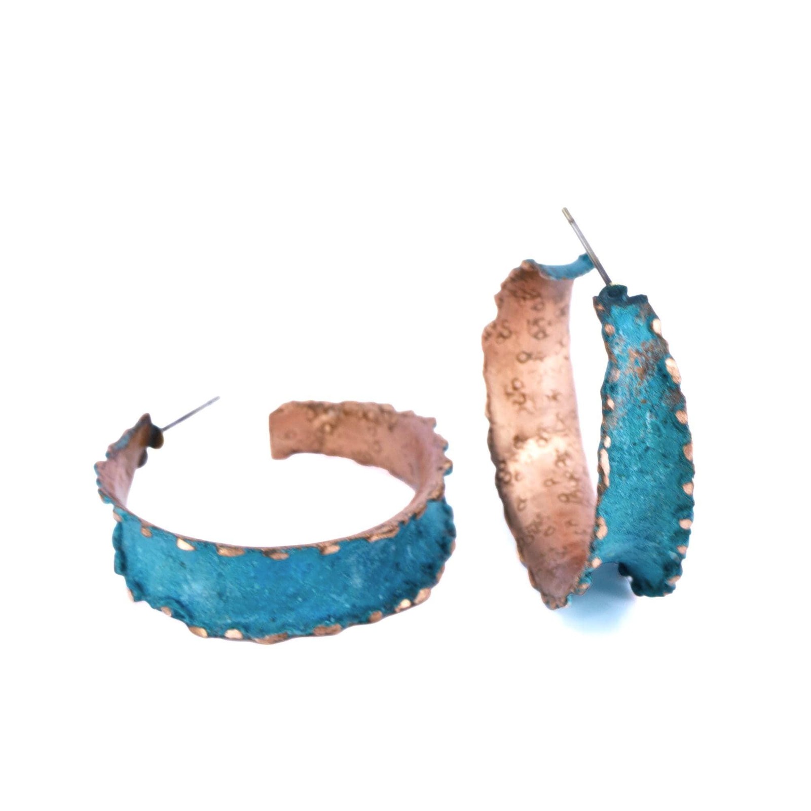 UrbanRose Copper Hoop Earrings 5/8 Inch Verdigris Patina Handmade