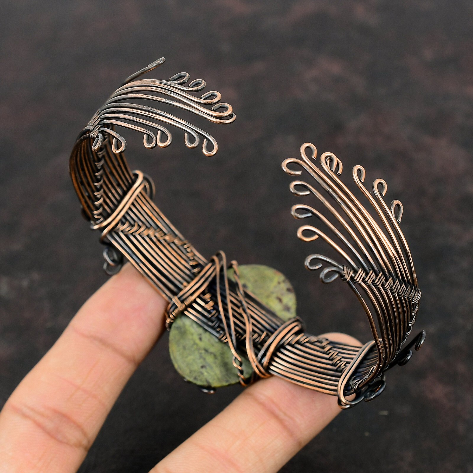 Dragon Bloodstone Wire Wrapped Adjustable Cuff Handcrafted Copper Designer