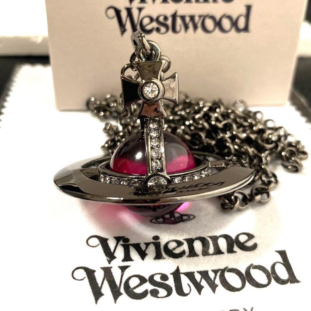 Vivienne Westwood Small Orb Necklace Pendant Red Gunmetal Top 4.5cm With Pouch