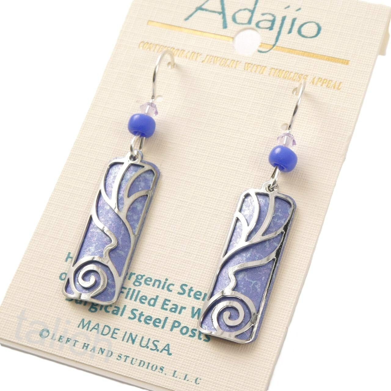 Adajio Earrings Periwinkle Column Shiny Silver Undersea Overlay Handmade in USA