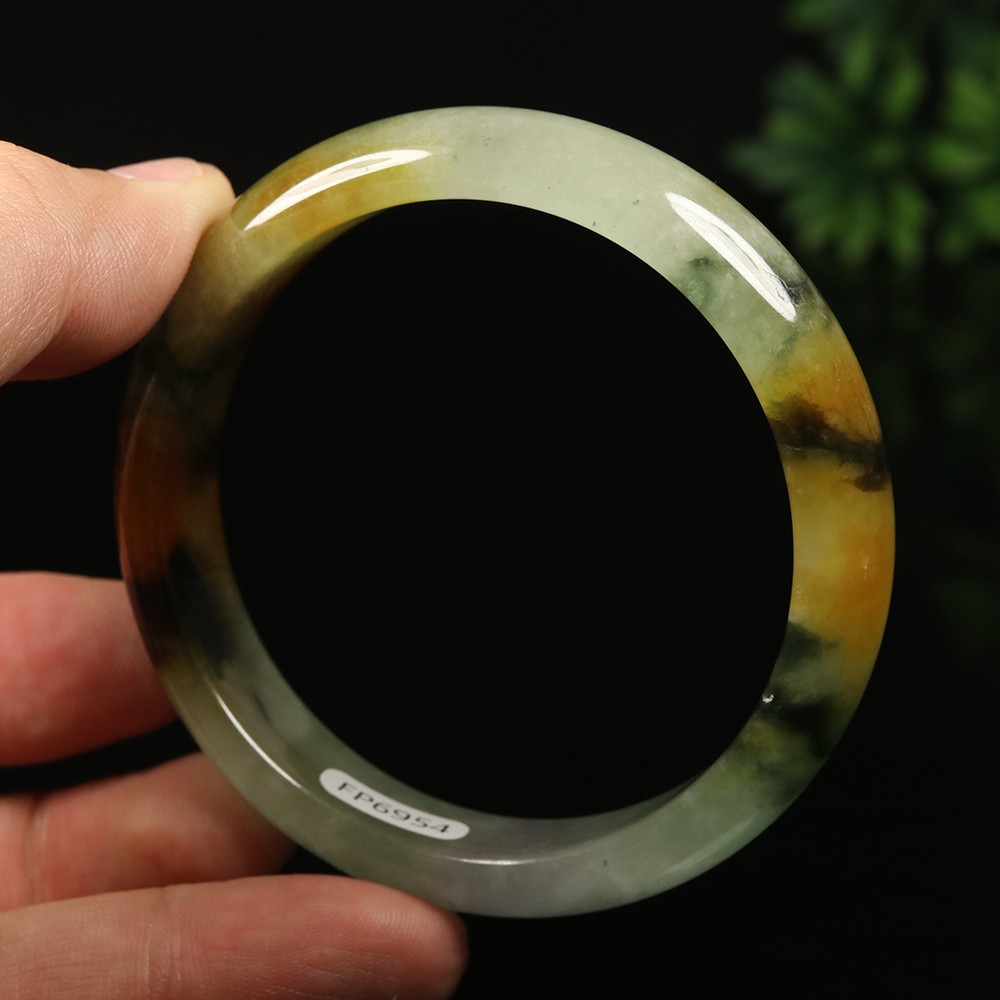 59mm Brown Lanvender Green Jadeite Jade Bangle Bracelet Burma Jadeite A-13961