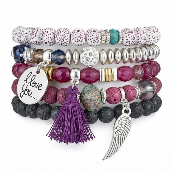 Boho Multi Layer Beaded Bracelet Love Wing Tassel Charm Women Jewelry