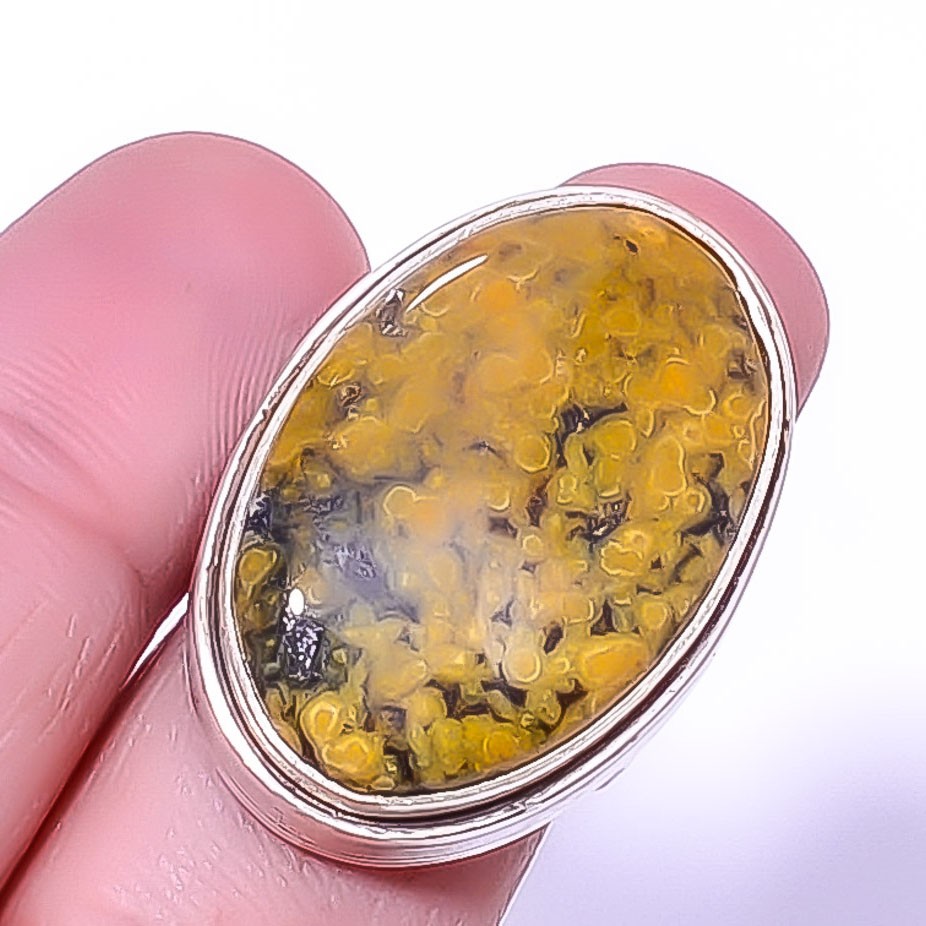Ocean Jasper-Madagascar Gemstone Handmade Silver Plated Jewelry Ring s.7.5 A373