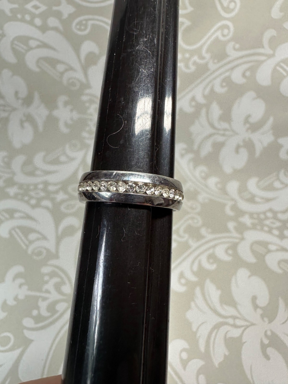 Silvertone and Crystal Rhinestone Band Ring Size 9 Unisex Adult