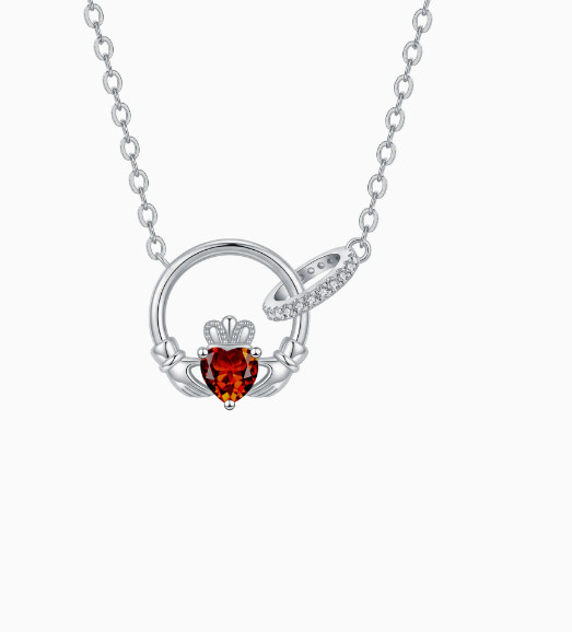 Heart Cut Red Gem Ring Pendant Necklace Alloy Women Fashion Neckwear