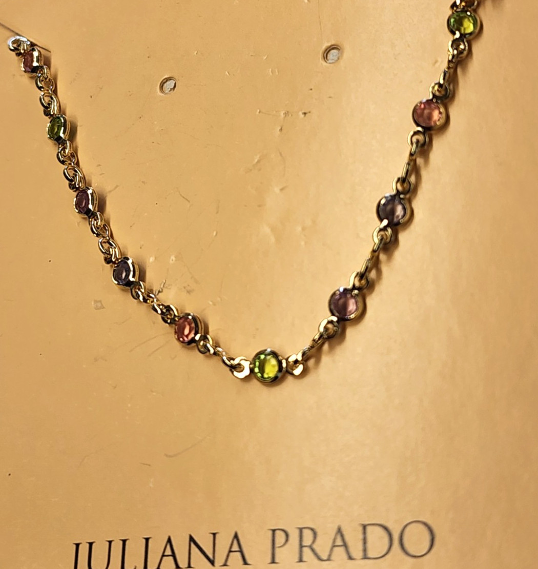 Juliana Prado 18K Gold Plated Multicolor Cristal Necklace 13.5″+2″