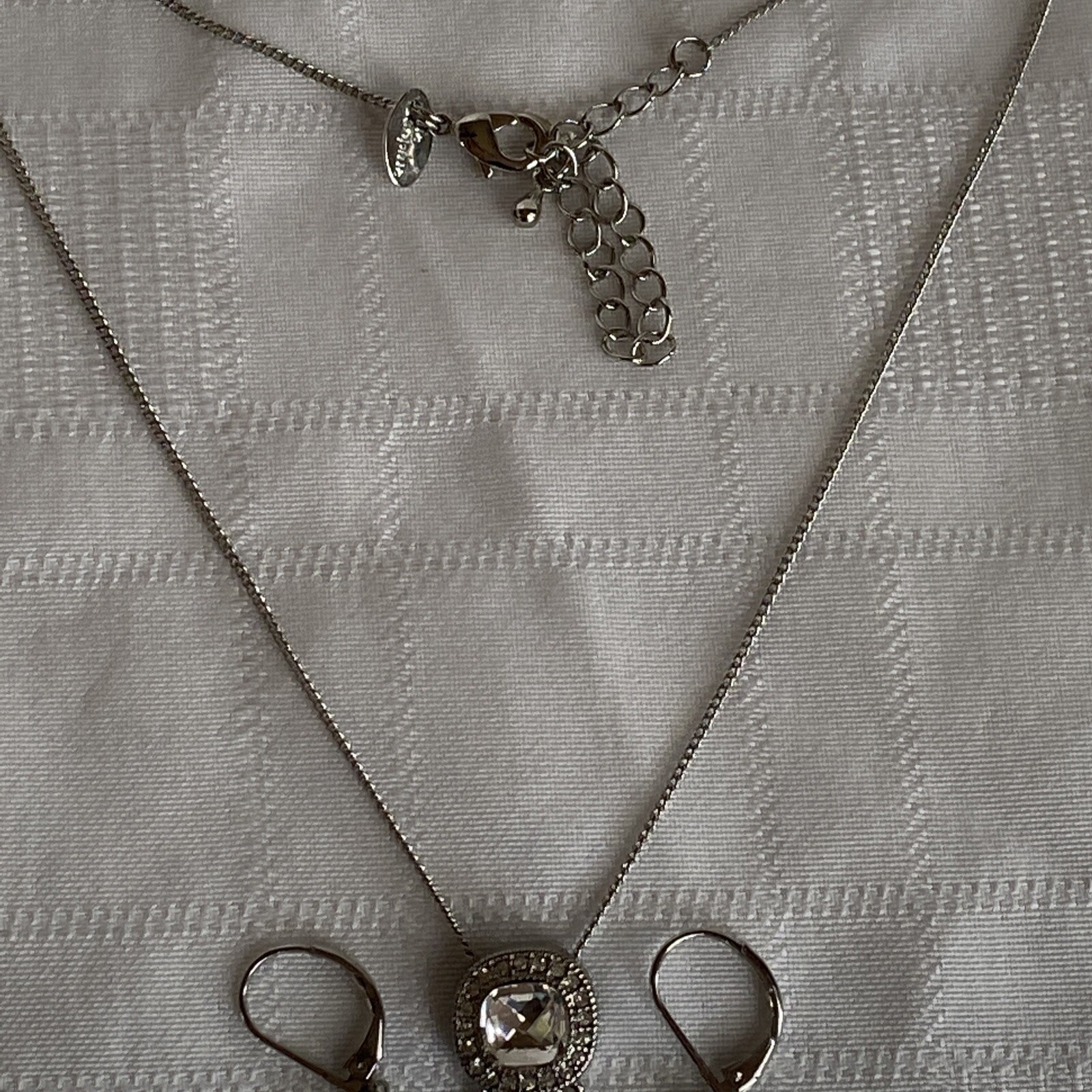 Lia Sophia Bella Donna Necklace 15-18” Earrings Silver Tone Rare Set Cz Wow!