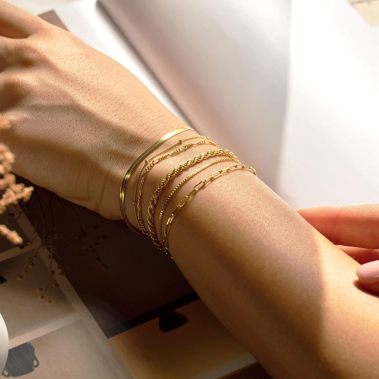 DEARMAY Gold Bracelets for Women Waterproof, 14K Gold Plated Jewelry Sets Trendy