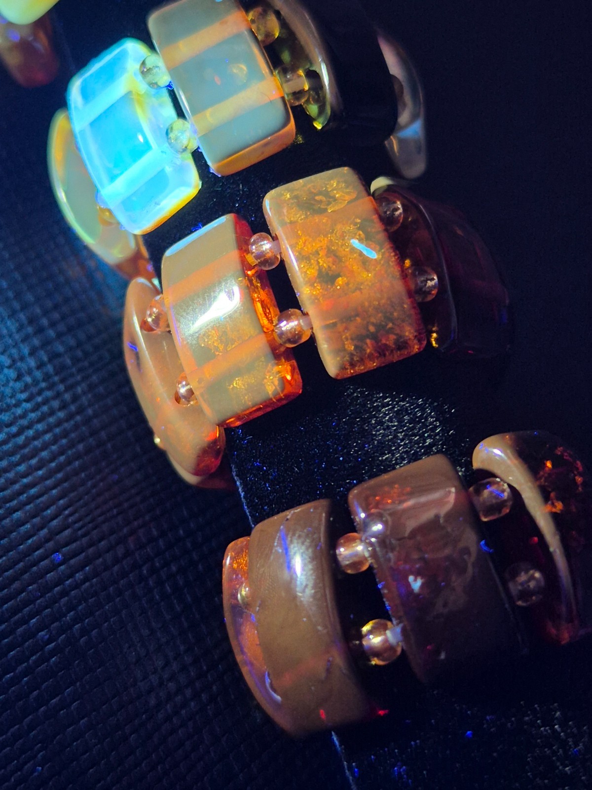 Genuine Baltic Amber Stretch Ring Multi-Color Bead Elastic Ring From Lithuania