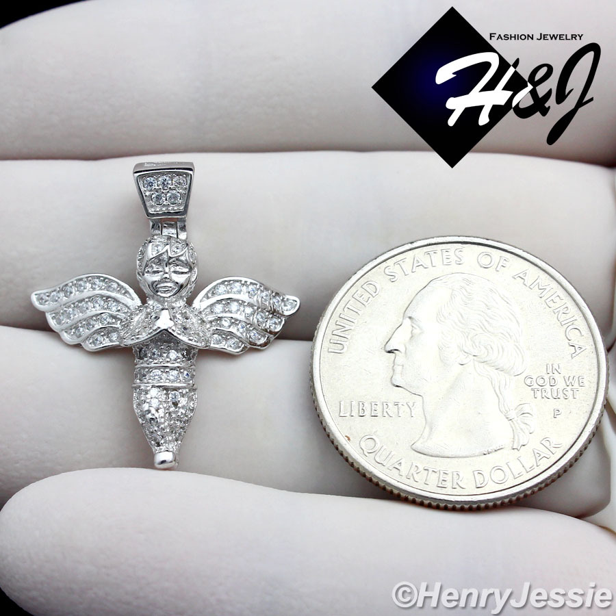 925 STERLING SILVER 24″X2MM BEADED CHAIN CUBIC ZIRCONIA ANGEL WING PENDANT*SP106
