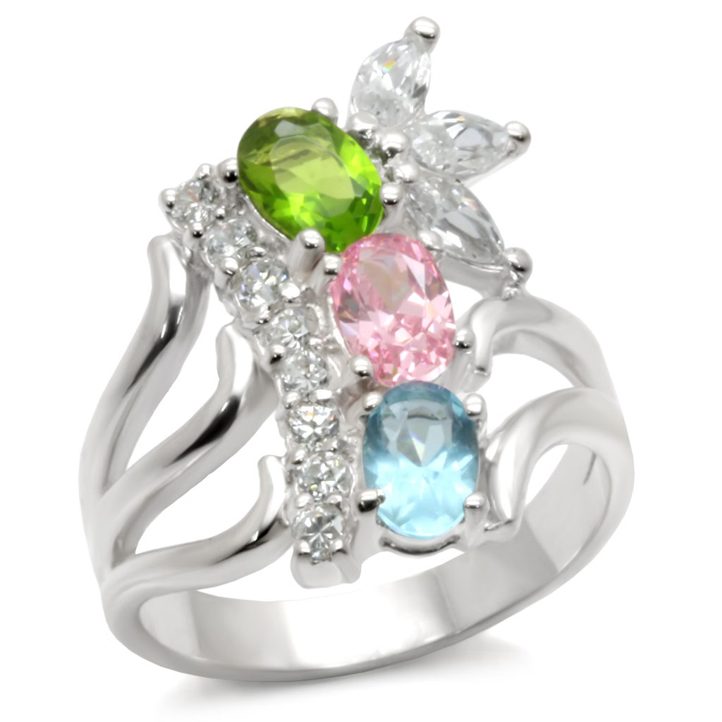 40608 – High-Polished 925 Sterling Silver Ring with AAA Grade CZ in Multi Color