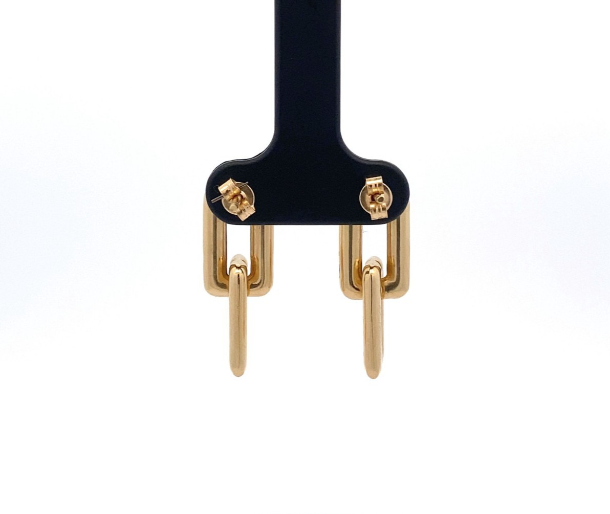 Ladies 18k Yellow Gold Light Weight Double Rectangle 1″ Drop Dangle Earrings