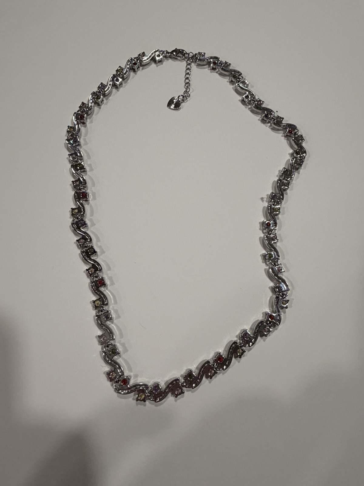 Multicolor Crystal CZ Tennis Necklace with Silver Tone Chain