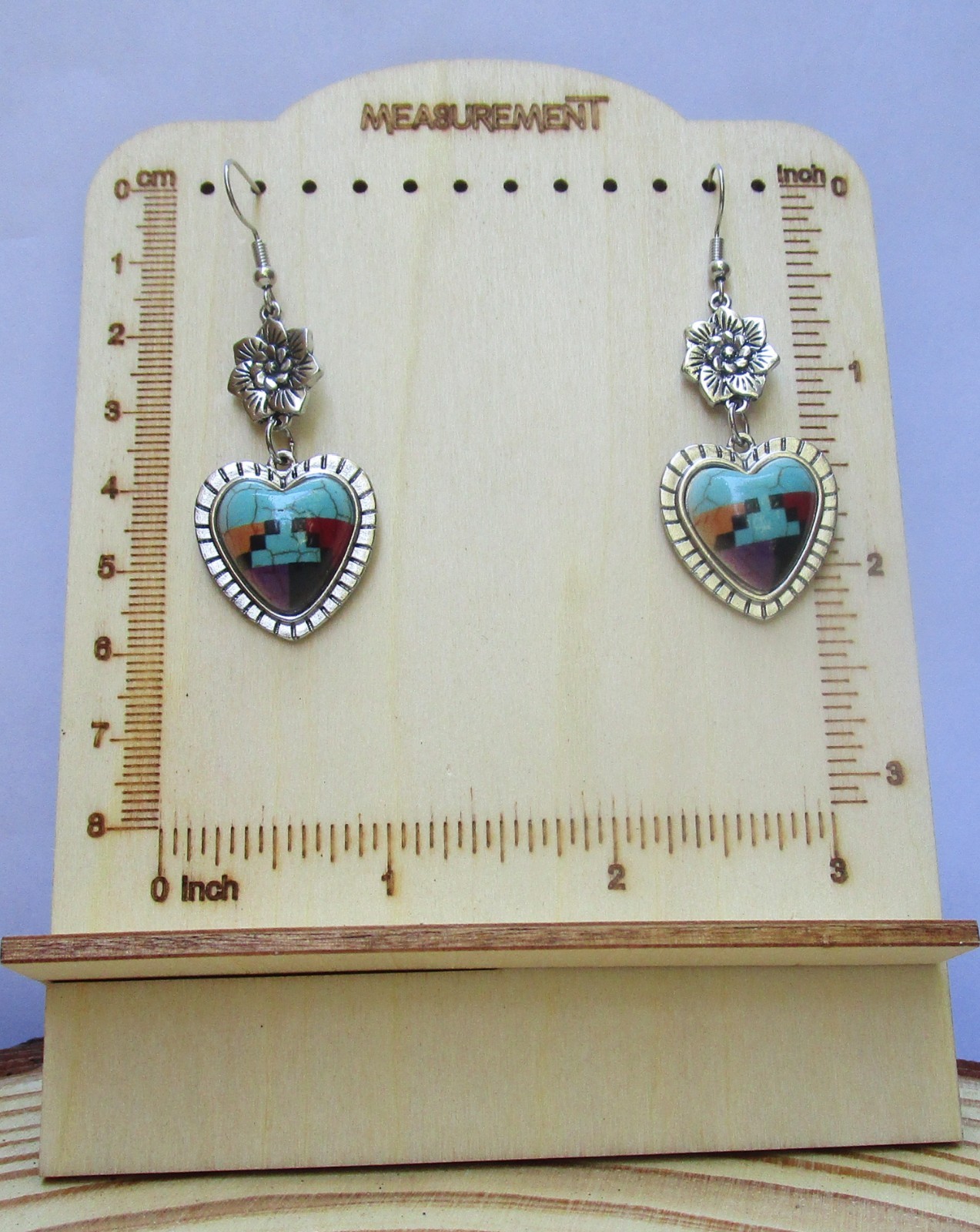 Southwestern style heart women’s dangle earrings with nickel free hooks