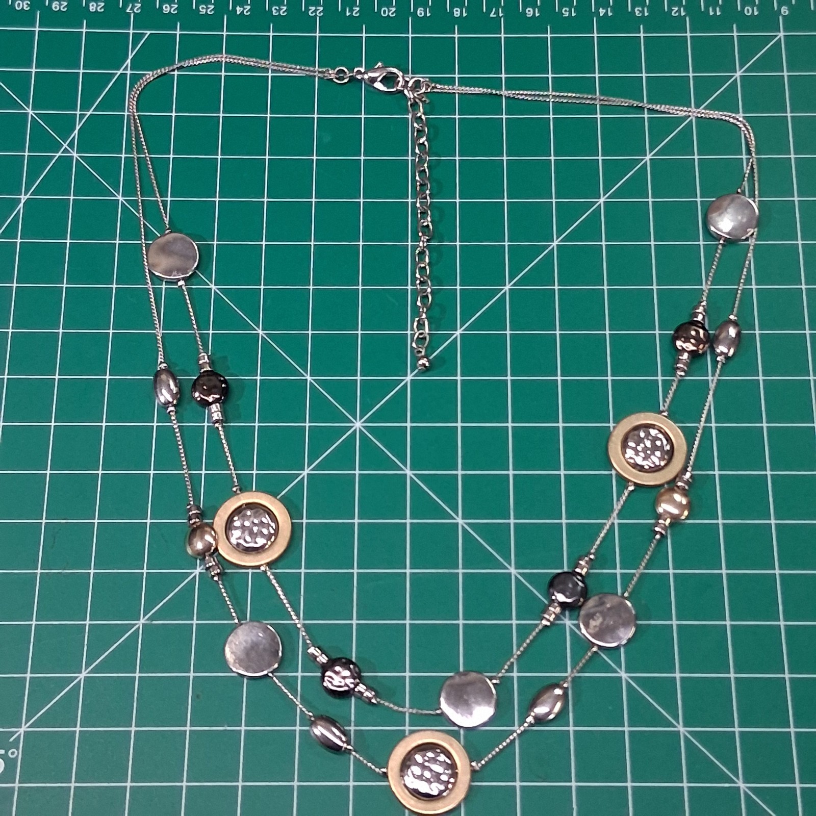 Stainless Steel & Brass Gyroscope Design 2-Tier 20” Snake Chain Necklace