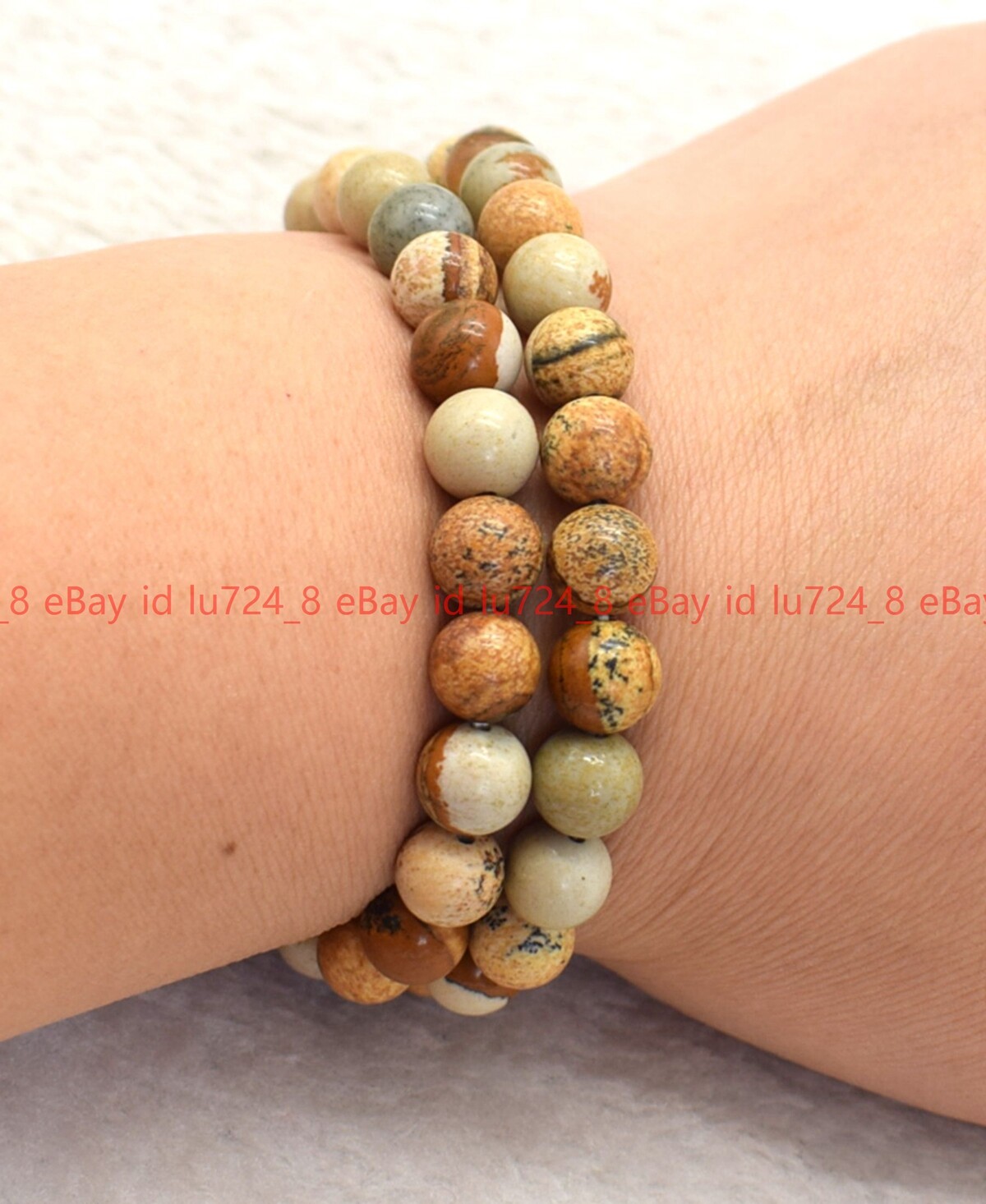 2 Pcs Natural Multicolor Picture Jasper Gems Round Beads Elastic Bracelet 7.5″