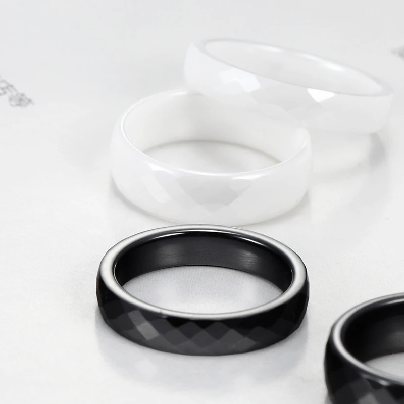 Ceramic Ring 4mm Hand Cut Pink Black White Scratch Resistant Women Jewelry