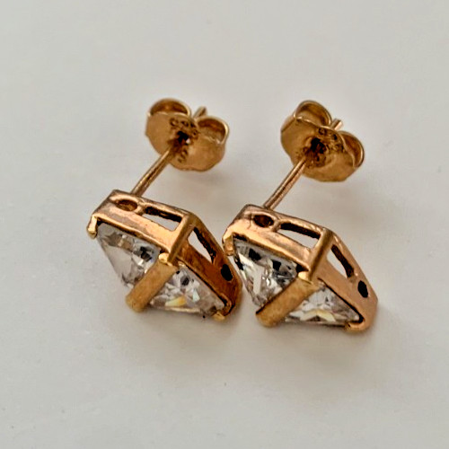 3.0ct Rhombus Cubic Zirconia Stud Earrings in Sterling Silver with Accent Bars