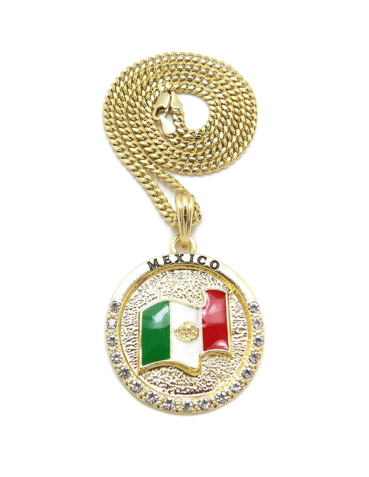 Hip Hop Mexico Flag Pendant 18″,20″,24″ Box, Cuban, Rope Chain Necklace XSP819