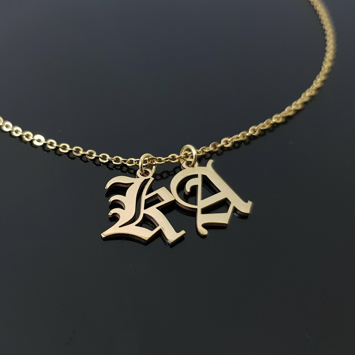 Old English Font Initial Necklace Letter Style Jewelry Gift For Her Custom Charm