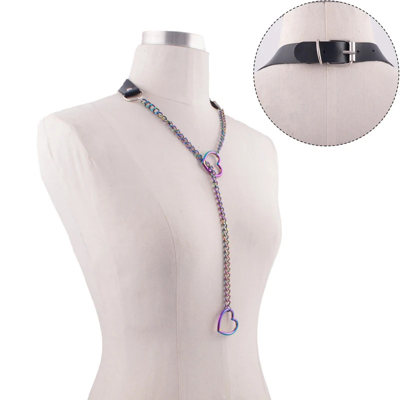 Heart Slip Chain Necklace leather Choker Collar For Women Goth Accessories Punk