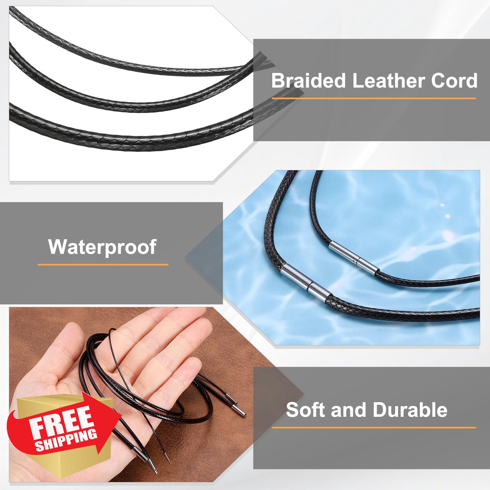 uxcell Leather Cord Necklace with Stainless Steel Clasp, Braided Wax Rope Cha…