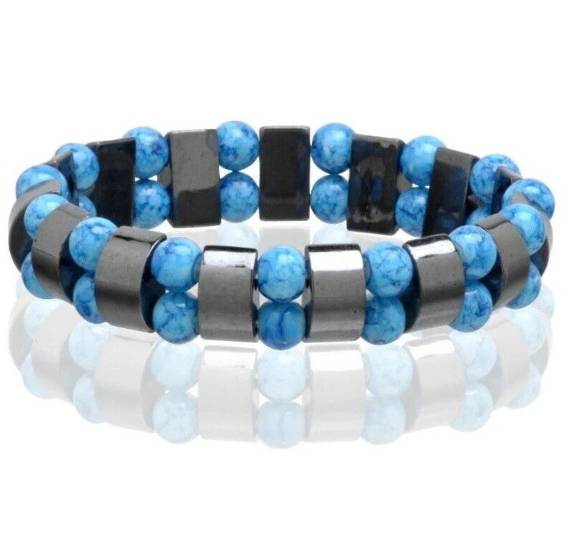 Magnetic Hematite Healing Stretchable Bracelet 2 Line Bracelet Turquoise