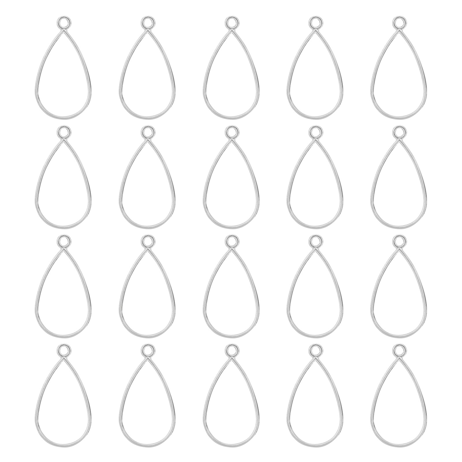 Open Back Bezel Pendants, 50pcs Teardrop Hollow Frame Pendant (Bright Silver)