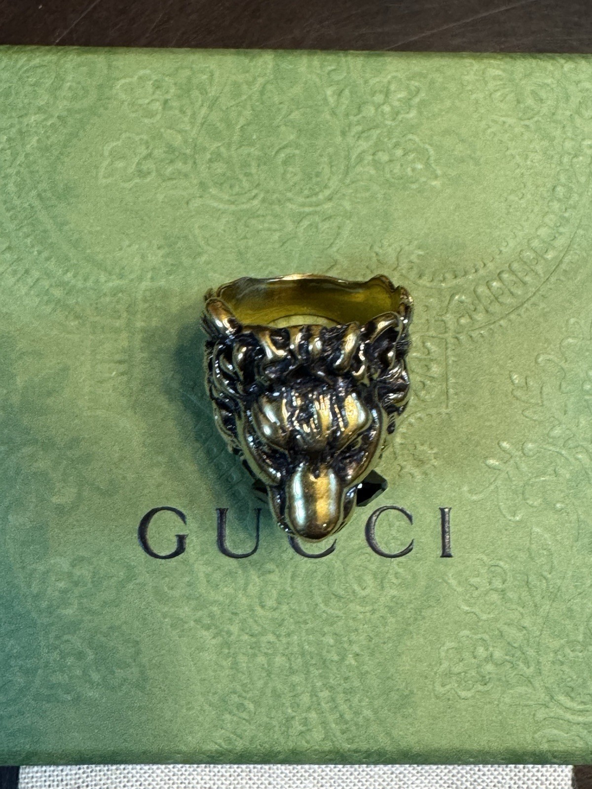 New Authentic Gucci Lion Head Ring Black Stone Size IT 13 / US 6.5