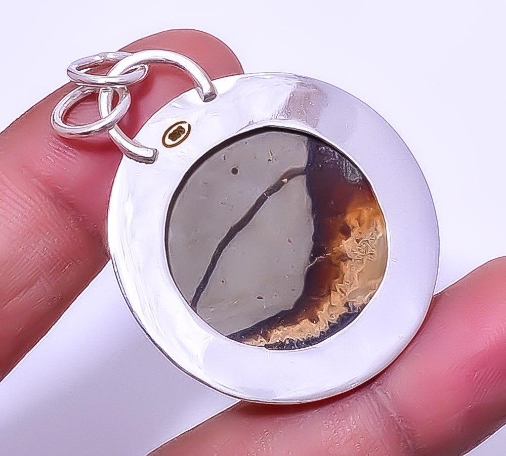 Septerian Stone 925 Sterling Silver Handmade Solitaire Pendant 1.95″ T49