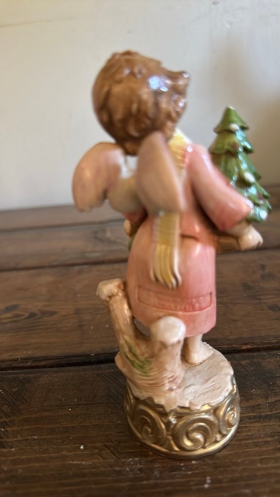 Vintage Angel Figurine with Christmas Tree