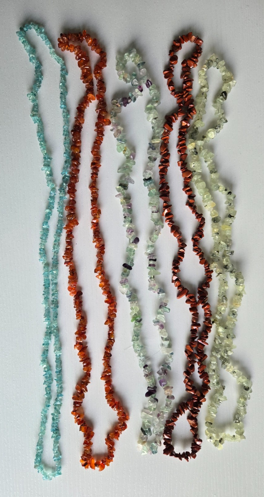 Lot of 5 assorted natural semi-precious gemstone necklaces at least 30 in long
