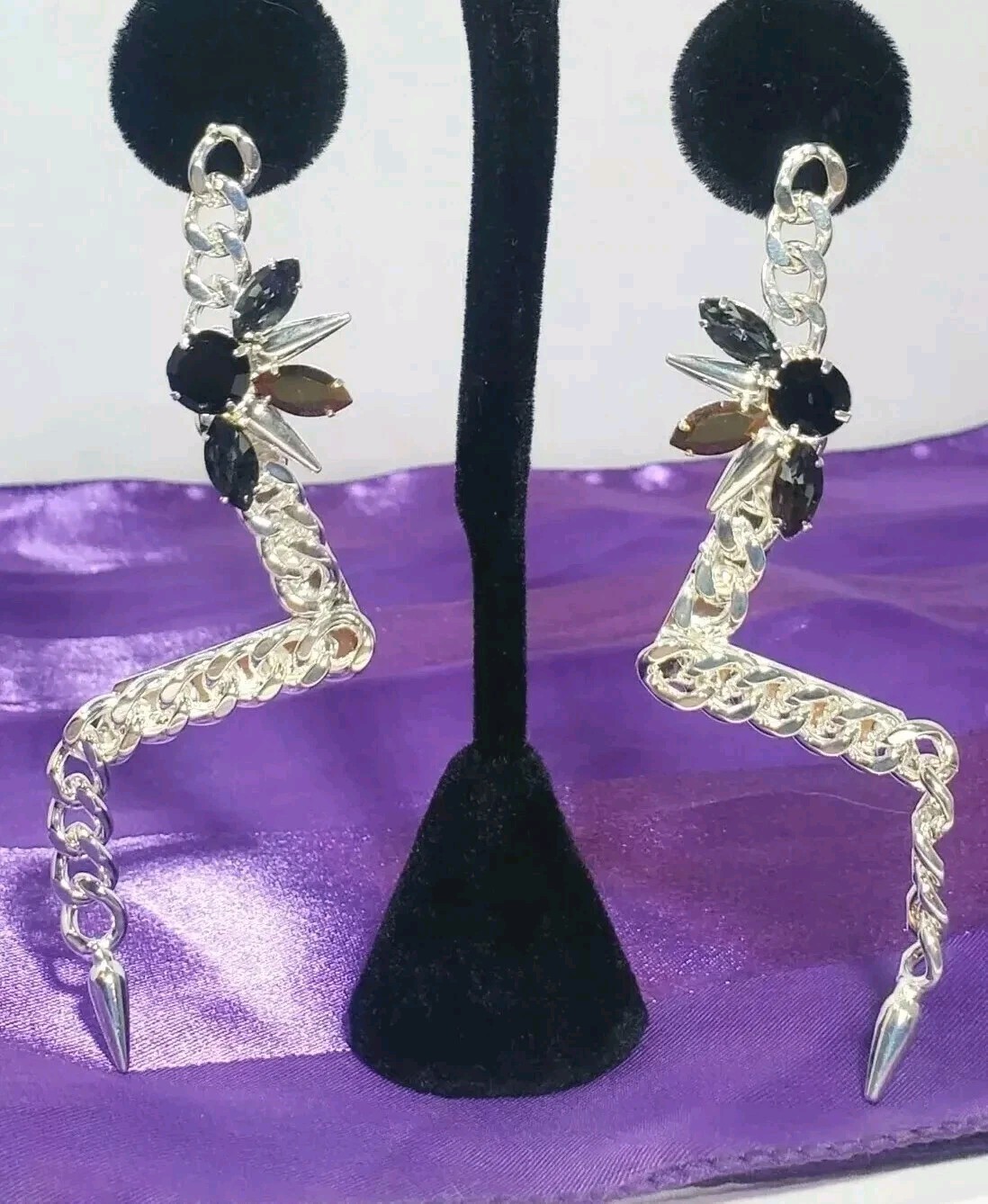 Designer FALLON Signed Micro Spike Chain EARRINGS Swarovski Crystals 2012