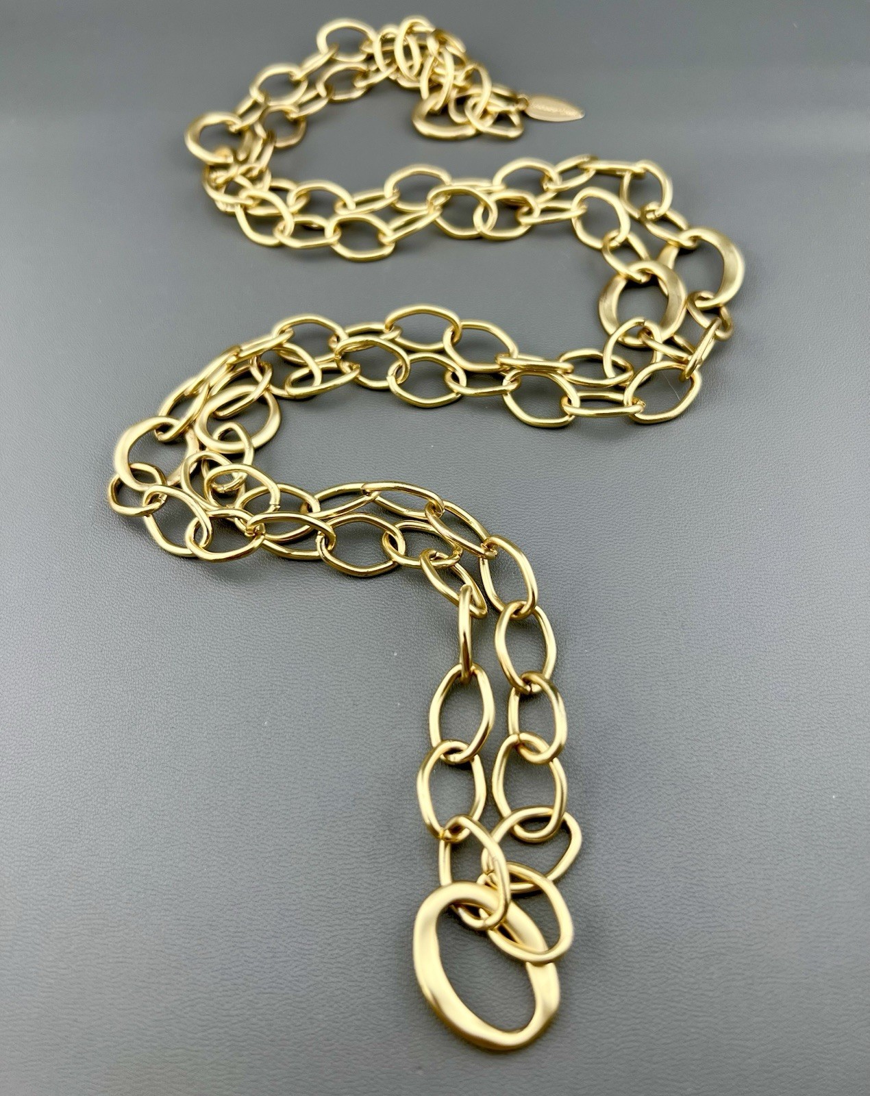 Coldwater Creek Necklace Oval Chain Matte Gold Tone Signed 48”