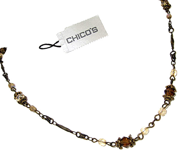 Chicos necklace cut CZ crystal 18-20.5″ bead gunmetal adjustable chain logo NEW