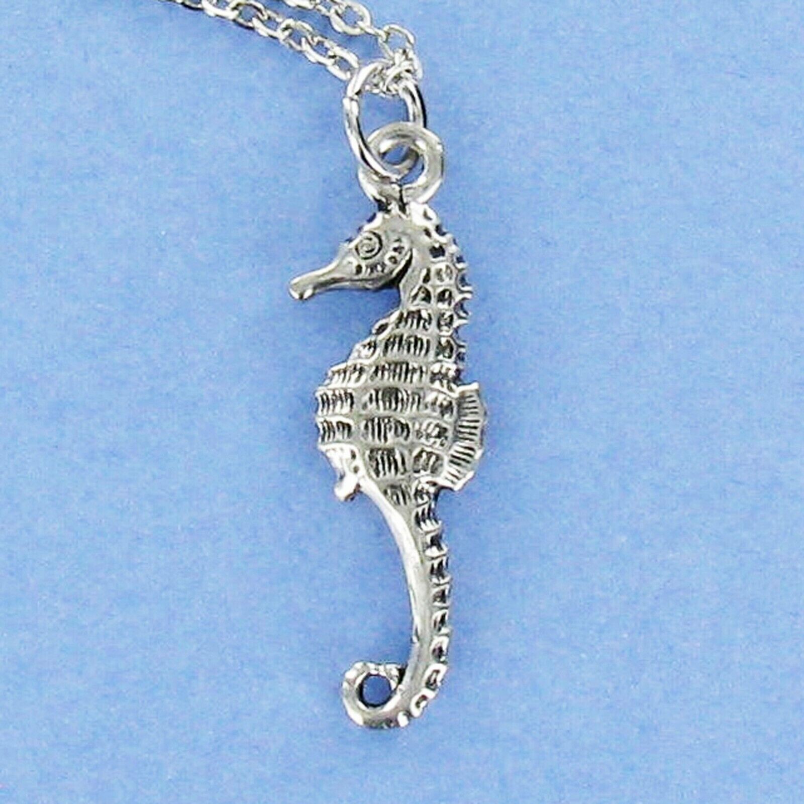 SEAHORSE NECKLACE on Chain or Charm Only – Pewter 3D Ocean Beach Fish Sea Horse