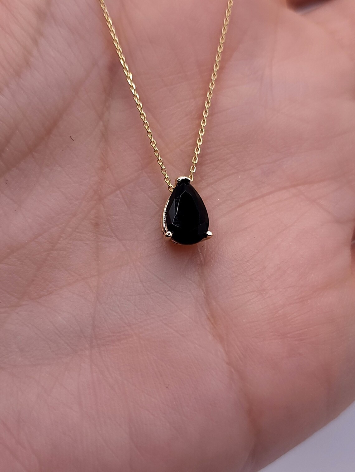 2.0 Carat Pear Cut Bezel Set Solitaire Black CZ Diamond Sterling Silver Necklace