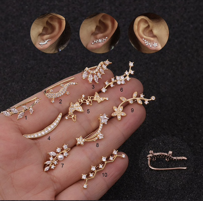 Beautiful Crawler Gold Silver Cartilage Helix Lobe Tragus Conch Earring Gift UK