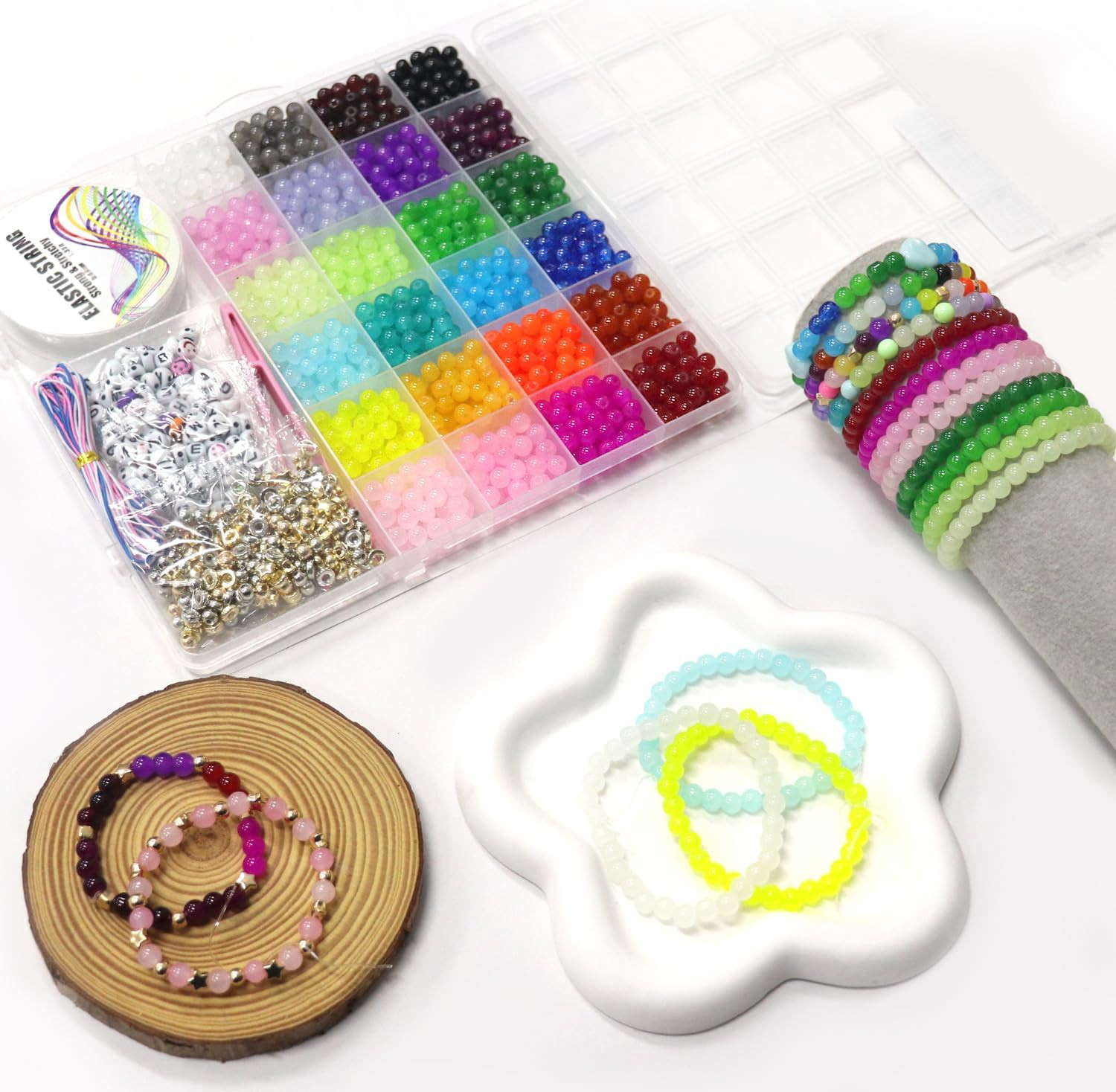 6mm Glass for Bracelets 1400pcs 24 Colors Round Crystal Glass Bracelet